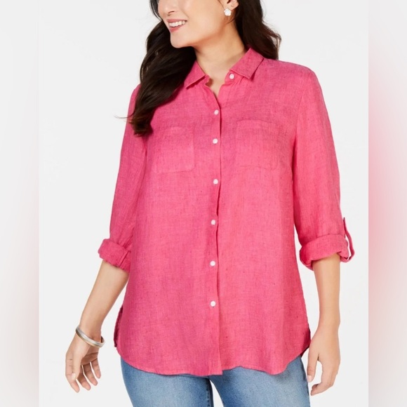 Charter Club Tops - 💯Linen Charter Club Fuchsia Button-Down Shirt